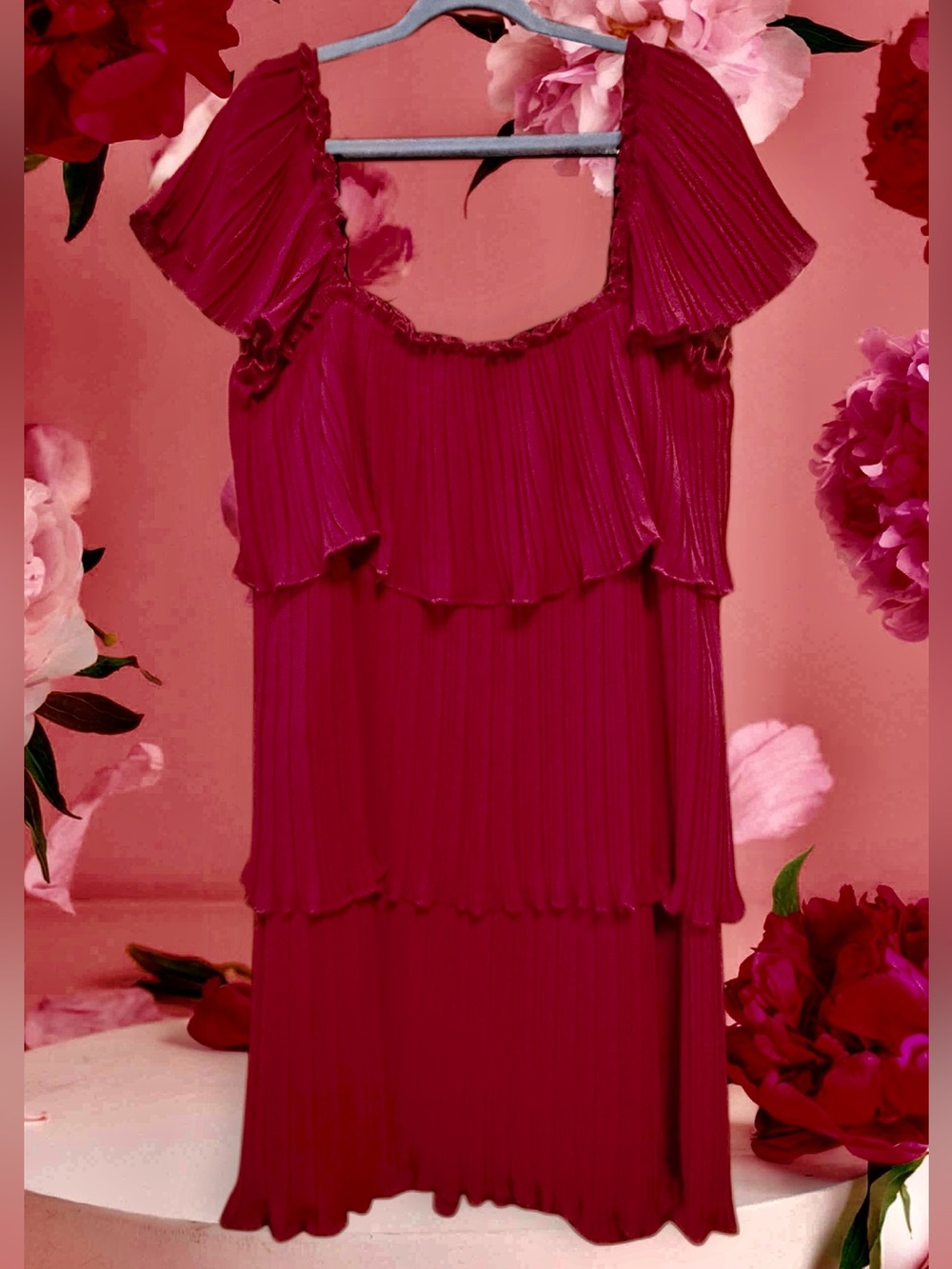DKNY NWT Gorgeous Burgundy Ruffled Dress size 14 On/Off Shoulder